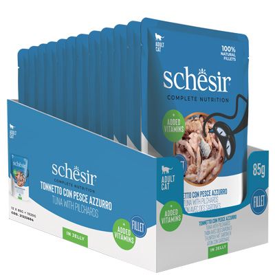 Schesir CB Wet Tuniak a sardínky v želé kapsicka 85g obsah